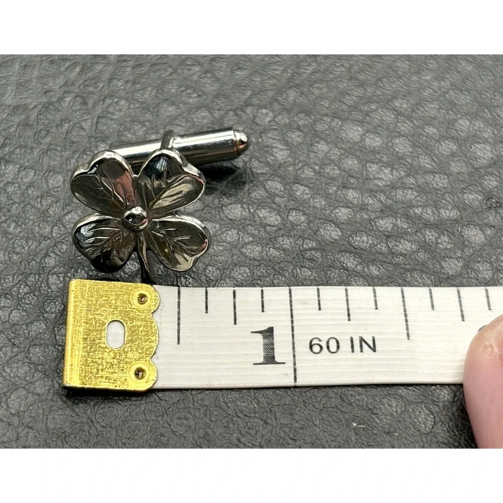 Vintage Shamrock Clover Silver Tone Cufflinks Men's Formal Wear